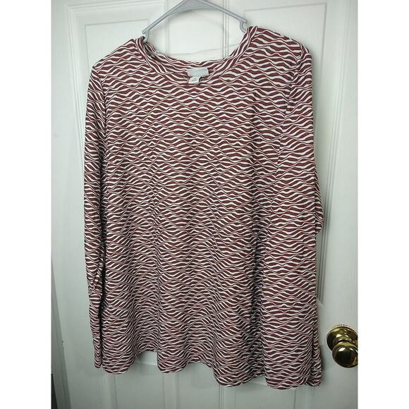 Ava&Viv Woman 1X Blouse Rust White Black Wavy Striped Long Sleeve Busines Casual - Picture 1 of 7